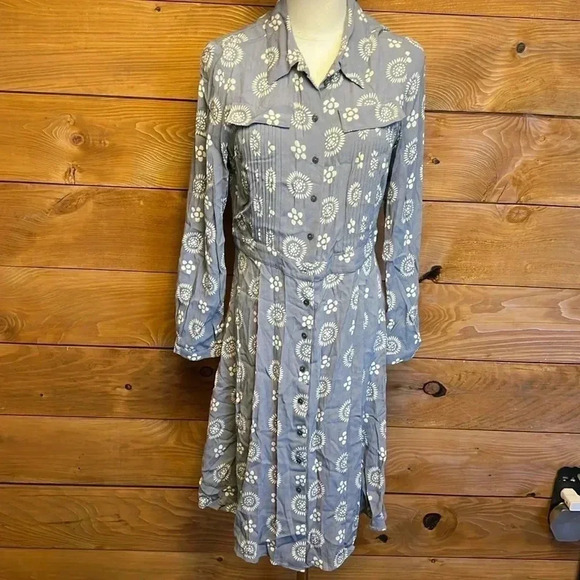 Women's Boden button up dress 8R Gray Polka dot Wedding casual event Boho Viscos - Picture 1 of 6